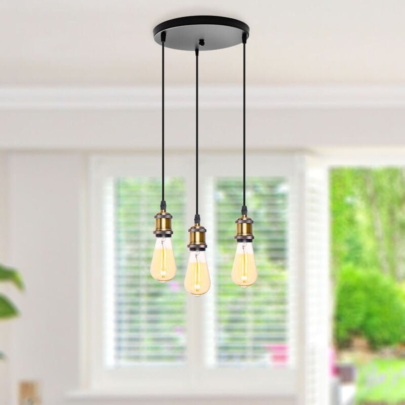 3 Flammig Industrial Vintage Pendelleuchte DIY Deckenlampe Höhenverstellbar Schwarz Hängeleuchte Wohnzimmerlampe