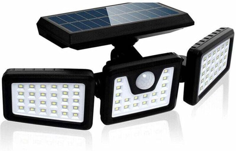 LED Solar Flutlicht, 70 LEDs Außenlampe Bewegungsmelder mit 3 Köpfen, Wasserdicht IP67 550LM Außen Solarstrahler, Kaltwe...