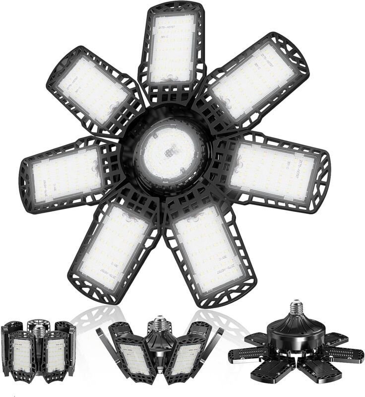 LED-Garagenbeleuchtung, 7000 K, verstellbare Beleuchtung mit 7 und 1 verstellbaren Paneelen, E26/E27 LED-Werkstatt-Decke...