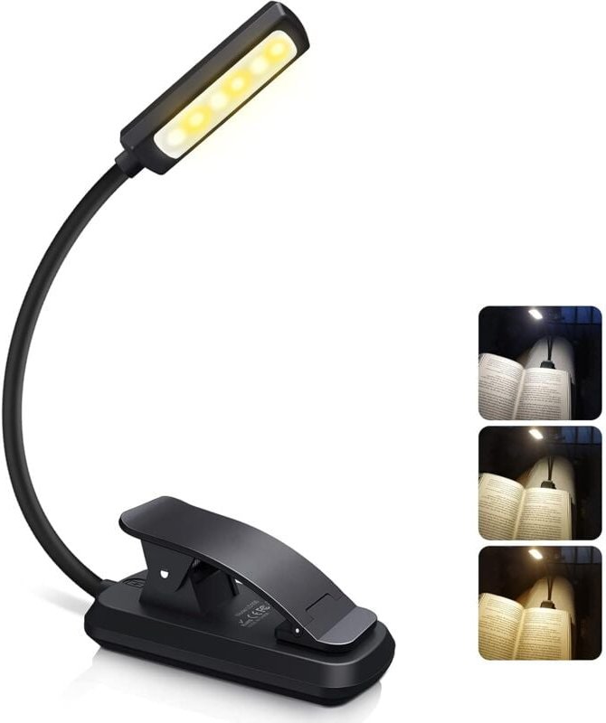 LED-Leselicht, wiederaufladbare Leselampe Lampe 6 led (kaltes Weiß/warmes Gelb) 3 Helligkeitsmodi, 360° flexibles Nacken...