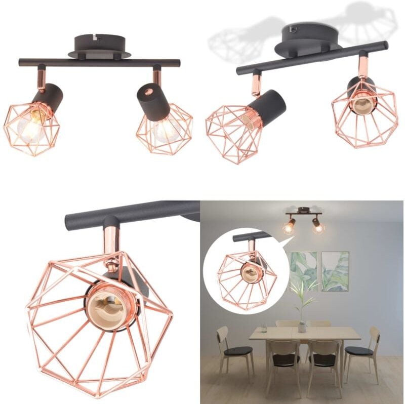 Vidaxl - Deckenleuchte mit 2 Strahlern E14 Schwarz und Kupfer - Deckenstrahler - Deckenlampe - Home & Living - Schwarz