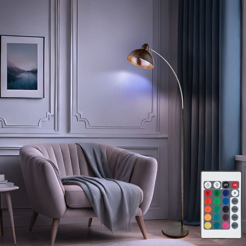 Thumbnail - Globo Lighting - Stehleuchte rostfarben Retro Wohnzimmerleuchte stehend gold Stehlampe Bogenleuchte rost gold, Fernbedie...