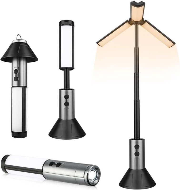 Teleskop-Campinglaterne, wiederaufladbare LED-Multifunktionslaterne (3000 mAh) mit Haken, 3 Leuchtmodi für Camping und W...