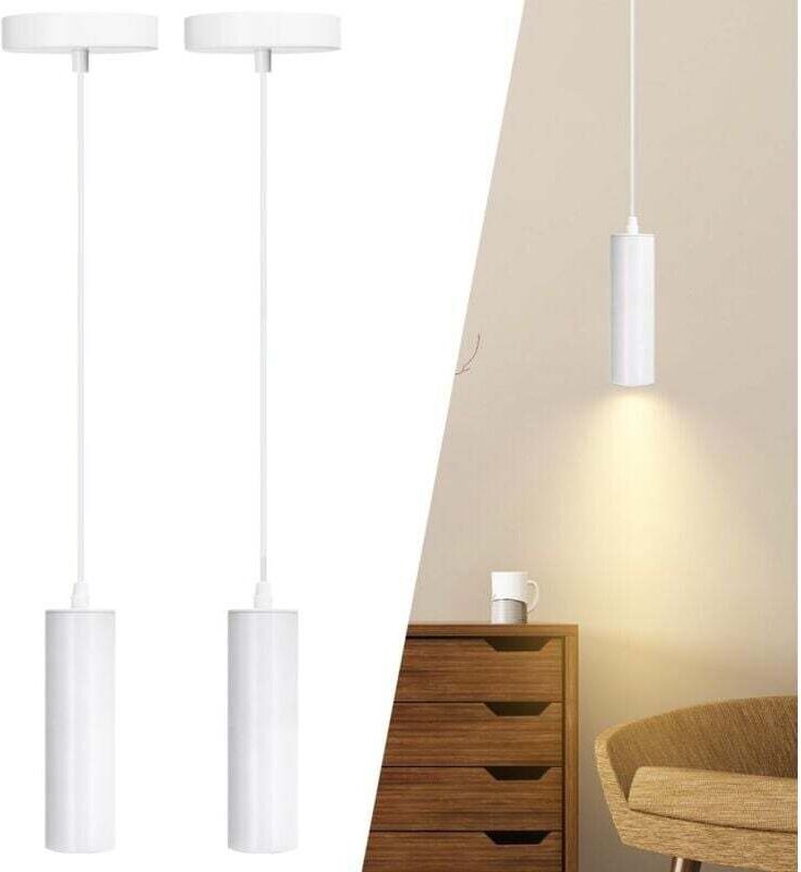 Pendelleuchte aus weißem Metall, moderne zylindrische Hängelampe, 2er-Set, Leuchtmittel nicht enthalten (GU10)