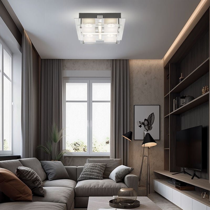 Led Deckenlampe Deckenleuchte Wohnzimmerlampe Deckenstrahler Schlafzimmerleuchte, Chrom Glas, led 18W 1260Lm warmweiß, L...