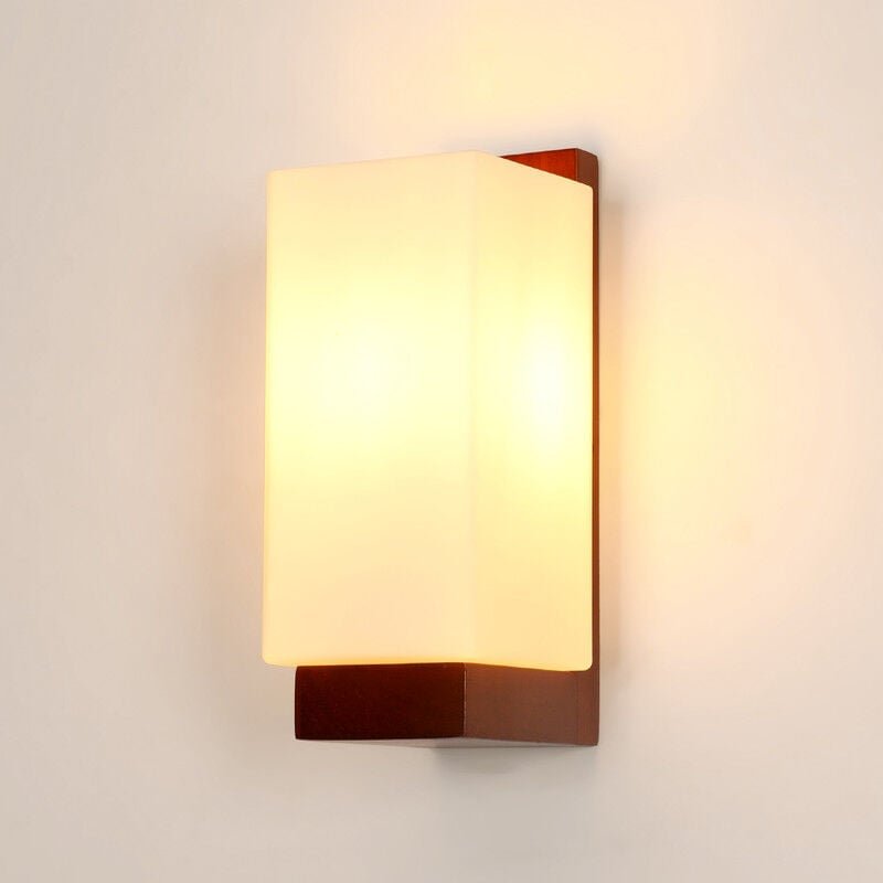 GOECO Wandleuchte im nordischen Design, Walnuss, 12x10x25 cm, rechteckiges Glas, E27, klassische Dekoration