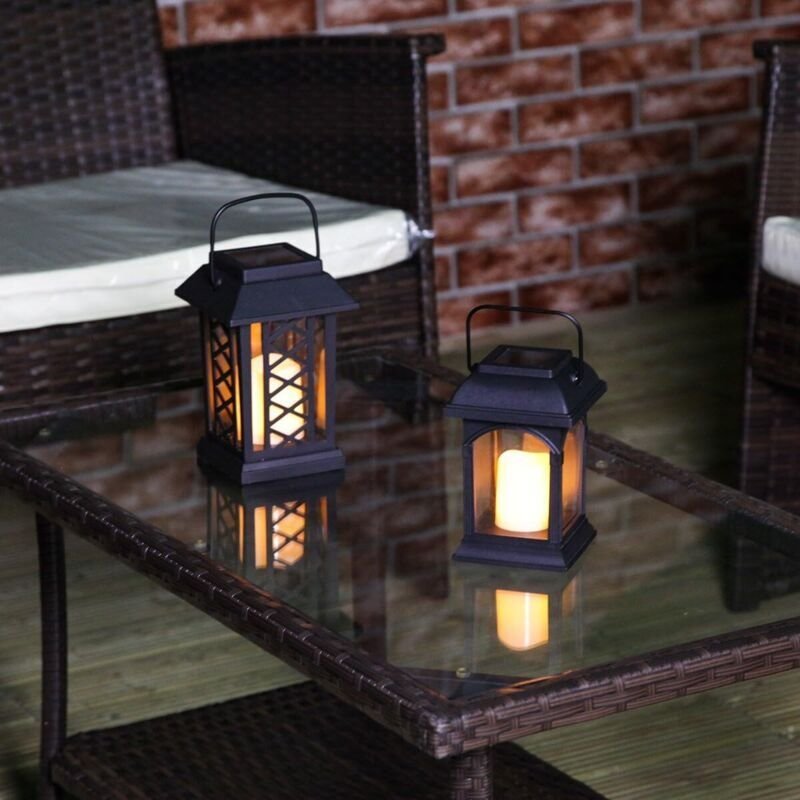 Dekorative Solarlaterne für den Außenbereich, Solar-Tischleuchte oder mattschwarze Hängelaterne für den Außenbereich
