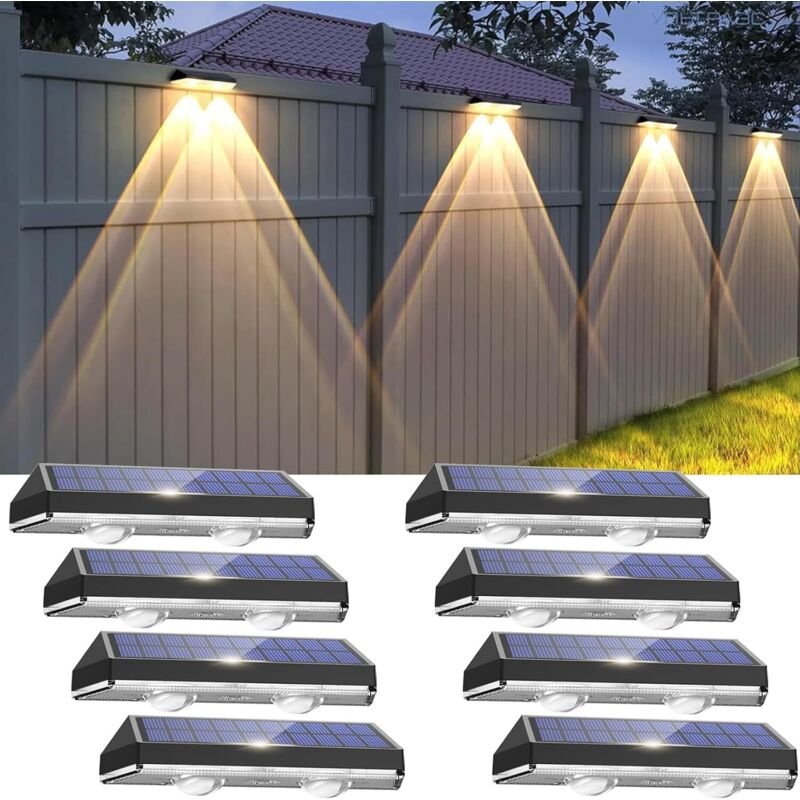 8er-Set Solar-Außenleuchten – IP65 wasserdicht – 3 Leuchtmodi – Solar-Wandleuchte – LED-Gartenleuchte – Zaunbeleuchtung ...