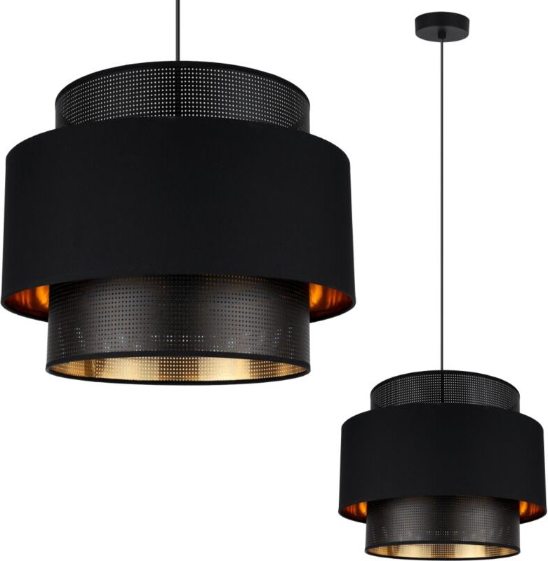 Asti Trio Hängelampe Schwarz Und Gold 35cm Netzgewebe