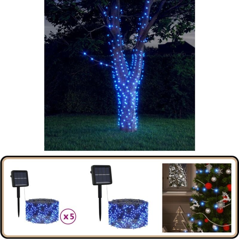 Solar-Lichterketten 5 Stk. 5x200 led Blau Innen Außen - Solarleuchten - Lichterkette - Outdoor Beleuchtung - Indoor Bele...