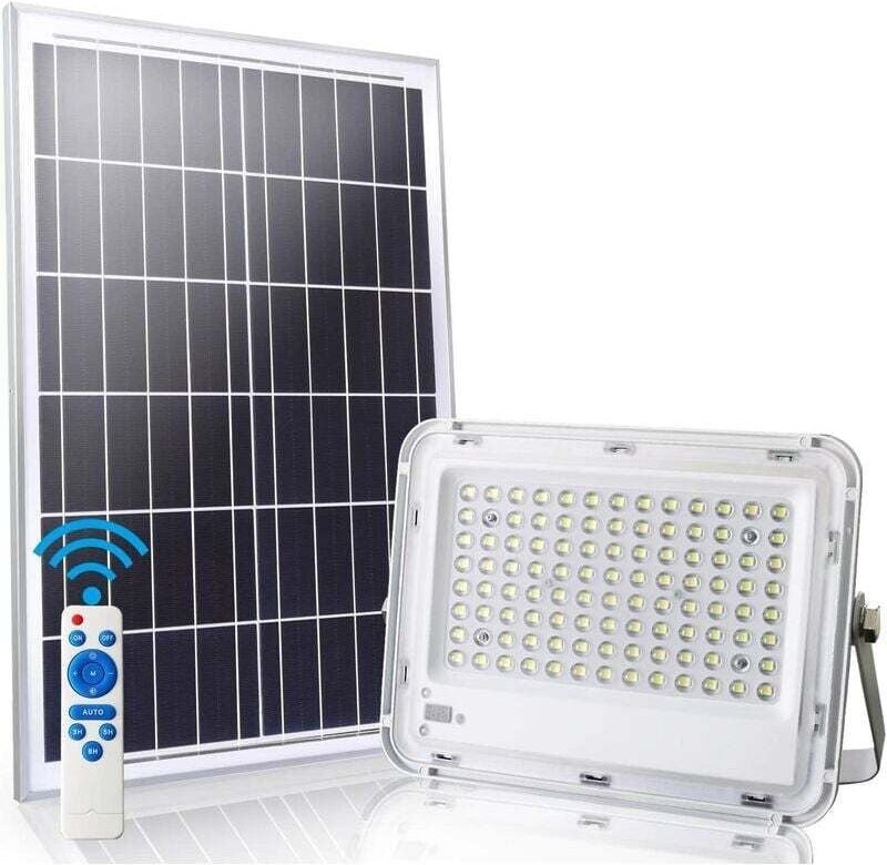 100 W Solar-LED-Flutlicht für den Außenbereich, 6500 K, Solarstrahler mit Fernbedienung, 100 LEDs, wasserdicht IP65, 500...
