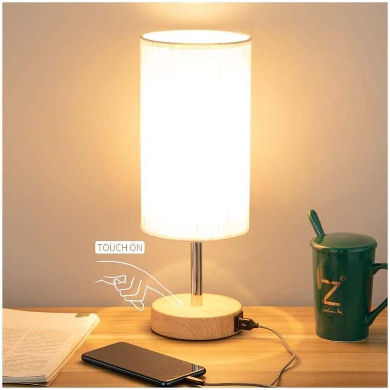 Nachttischlampe mit USB-Ladeanschlüssen, 3-Farbtemperatur-Touch-Steuerung und vollständig dimmbare minimalistische Tisch...