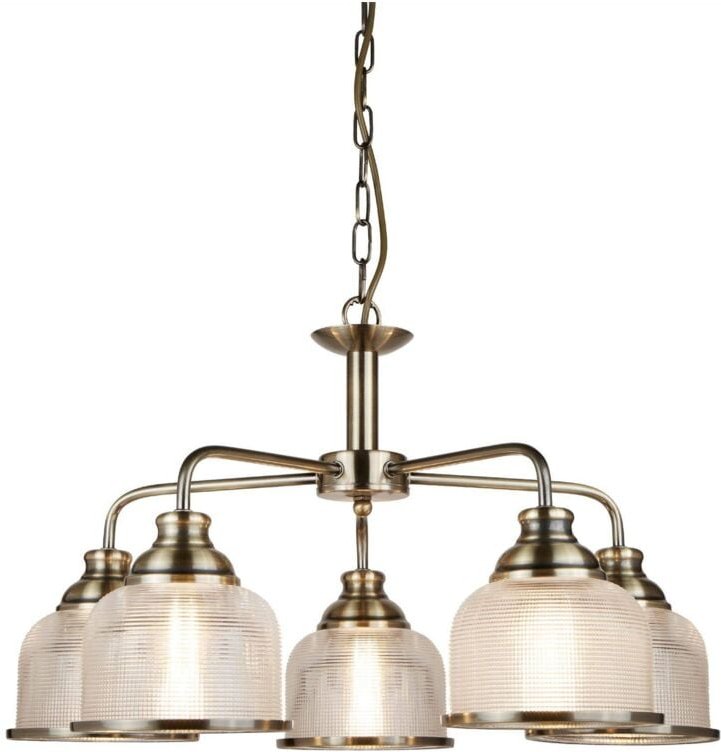 Bistro - 5 Light Multi Arm Deckenanhänger Weiß, Antik Messing, E27 - Searchlight