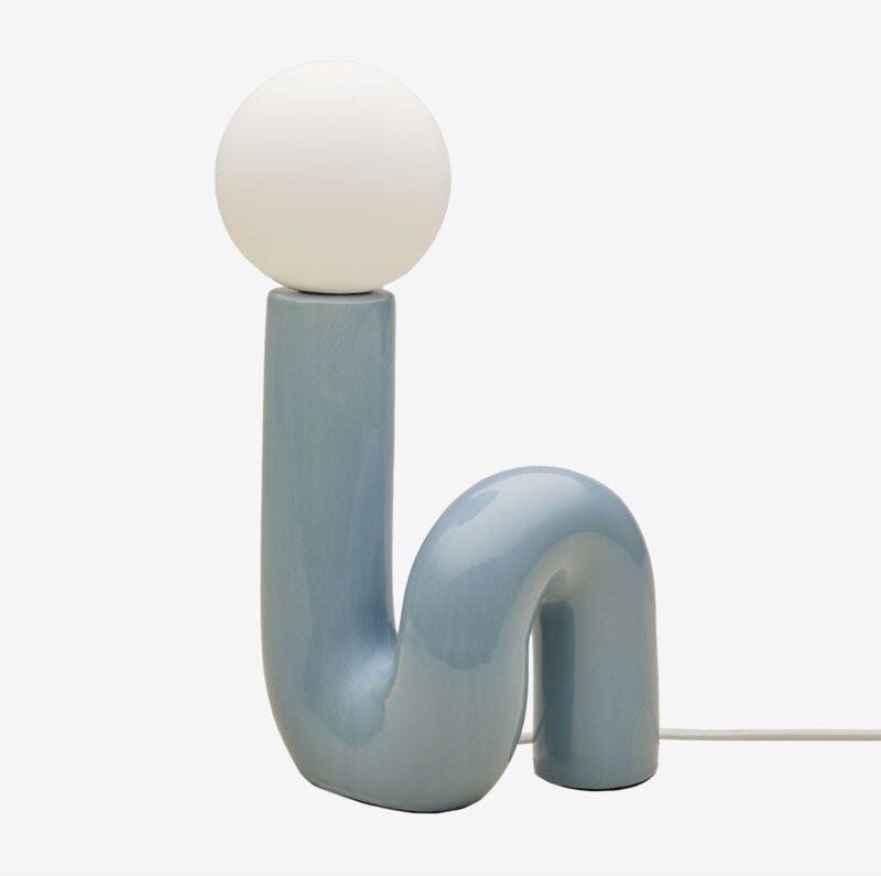Keramik-Tischlampe mit Vireto-Glaskugel Hellblau b - Sklum