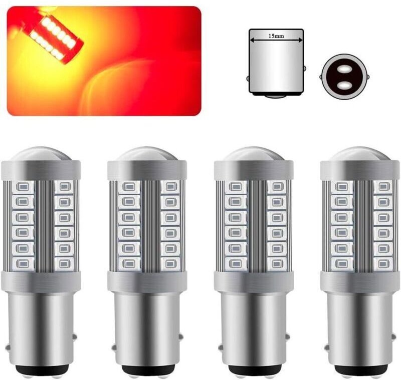 x 1157 BAY15D LED-Lampe, superhelles Rot 6000K, 5630 33 SMD, Canbus-Bremslichtlampe, 12V