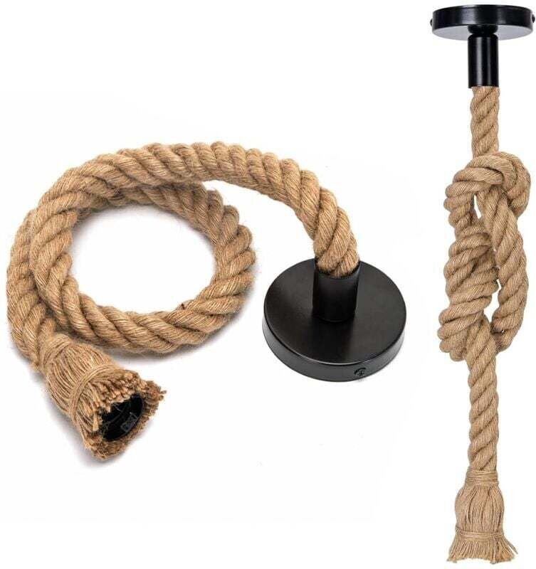 Vintage-Hängeleuchte aus Hanfseil, Retro-E27-Lampe mit 1 m Kabel, für Küche, Zuhause, Café, Bar, Lagerhalle, Bauernhof (...