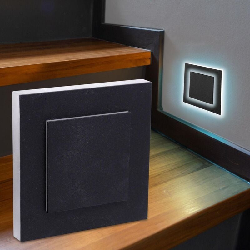 LED Treppenleuchte eckig schwarz - Lichtfarbe: Kaltweiß 1,5W - Lichtaustritt: Doppio