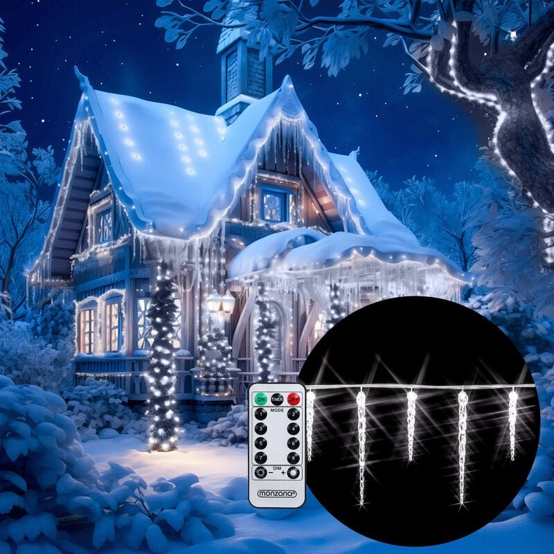 MONZANA® 40-80 LED Eiszapfenlichterkette Fernbedienung 8 Leuchtmodi Timer IP44 Innen Außen Weihnachten Lichterkette Eisz...