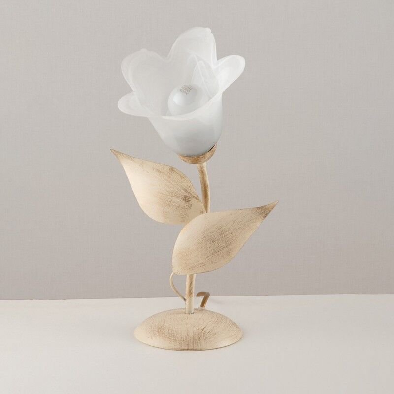 Bonetti Illumina - Tischlampe aus Eisen Elfenbein Gold ein Licht Alabaster Weißglas 19x h36 cm
