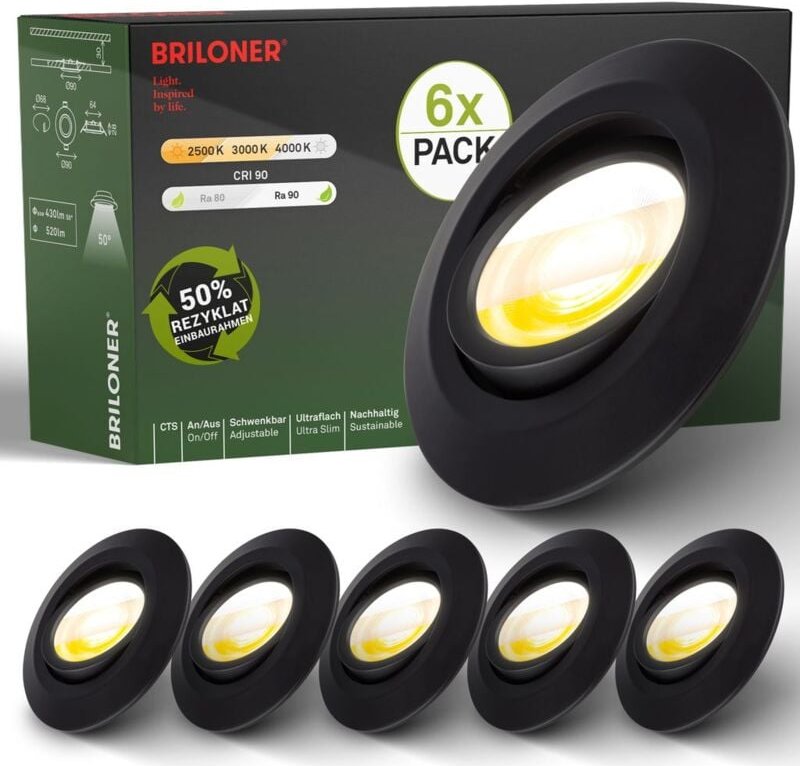 B.k.licht - 6er Set led Einbaustrahler 230V led Einbauleuchten Spots schwenkbar cts Ra90