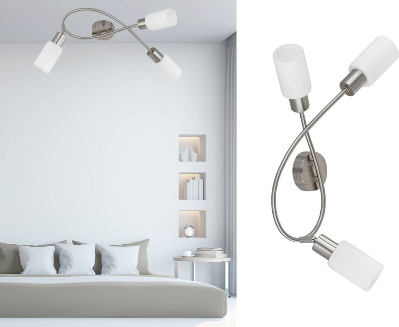 Reality Leuchten - led Deckenstrahler 3-flammig Silber Opal Glasschirme Weiß, Breite 45cm