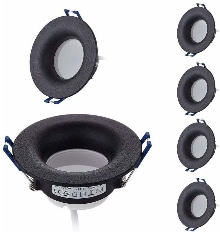 6er-Set komplett schwarze runde LED-Einbaustrahler mit GU10-Leuchtmitteln, Warmweiß-Modul 3000 K, 5 W, 430 lm, entsprich...