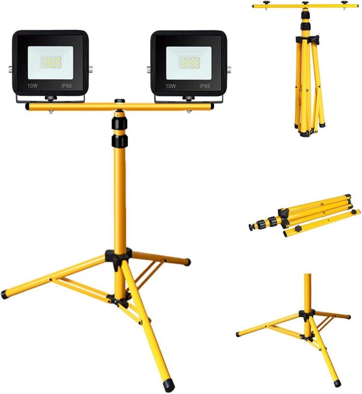 SWANEW LED Fluter mit Stativ Arbeitsleuchten Strahler Hotel Baustrahler Flutlicht 2X10W Warmweiß - Schwarz