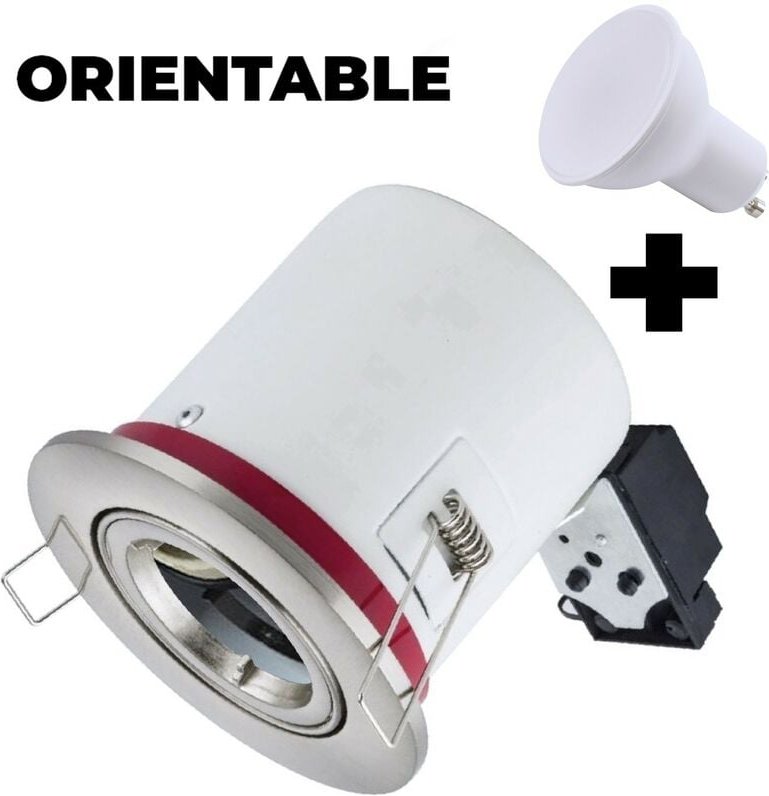 Europalamp - bbc Einbaustrahler drehbar inox IP20 + GU10 7W Glühbirne Warmweiß + Fassung