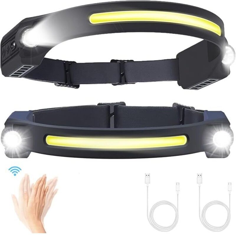 Stirnlampe LED Wiederaufladbar mit 6 Lichtmodi Kopflampe Stirnlampe Extrem Hell 260 Grad Bewegungsmelder Leichte Wasserd...