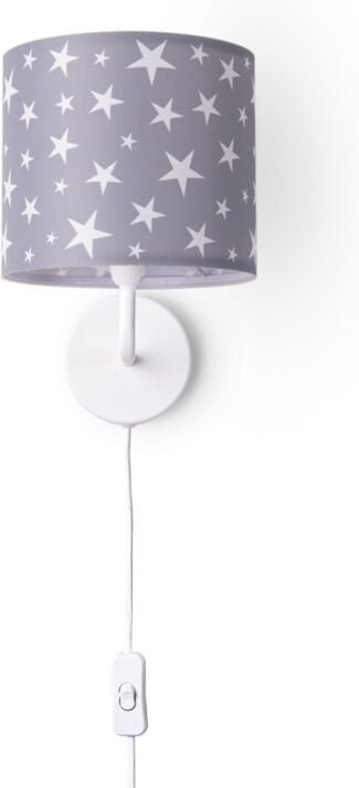 Tischleuchte Kinderzimmer Stofflampenschirm Rund Wandleuchte Mond Sterne E14 Wandleuchte - Weiß, Design 6 (Ø18 cm) - Pac...