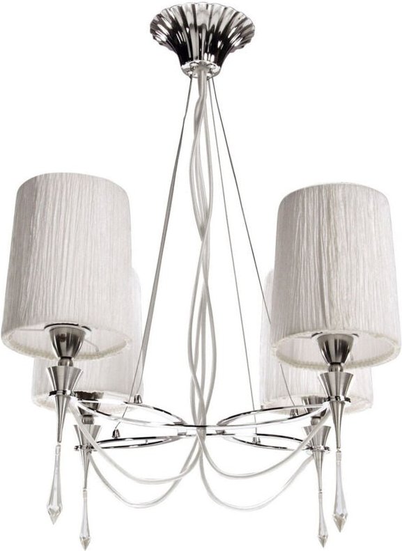 Inspired Mantra Lucca Pendelleuchte mit 4 Leuchten, E27, poliertes Chrom mit weißen Schirmen und klarem Kristall