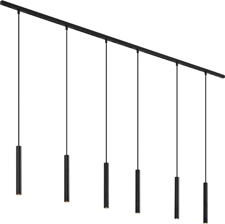 Modernes Schienensystem mit 6 schwarzen Pendelleuchten 1-phasig - Slimline Keno