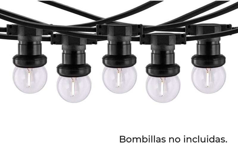 Girlande mit 50 E27-Lampenfassungen (2000W 230V) IP44 5,5x11mm (51,5m Länge), schwarze Farbe
