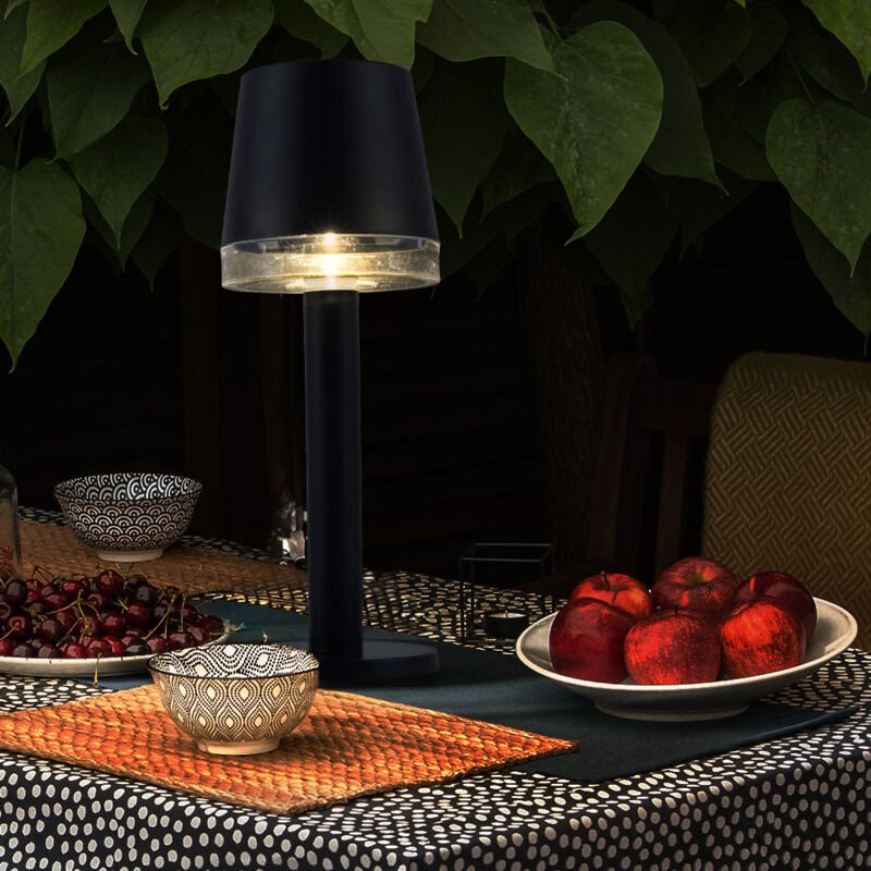 Led Solarlampe Tischleuchte Außenlampe Terrassenlampe Gartenleuchte, Kunststoff klar schwarz, Akku 6-8h IP44, 3000K warm...