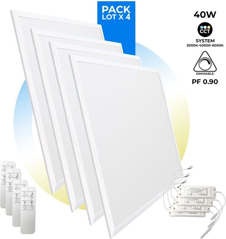 Barcelona Led - 4er-Pack LED-Einbaupanels slim cct mit Fernbedienung - 60x60 cm