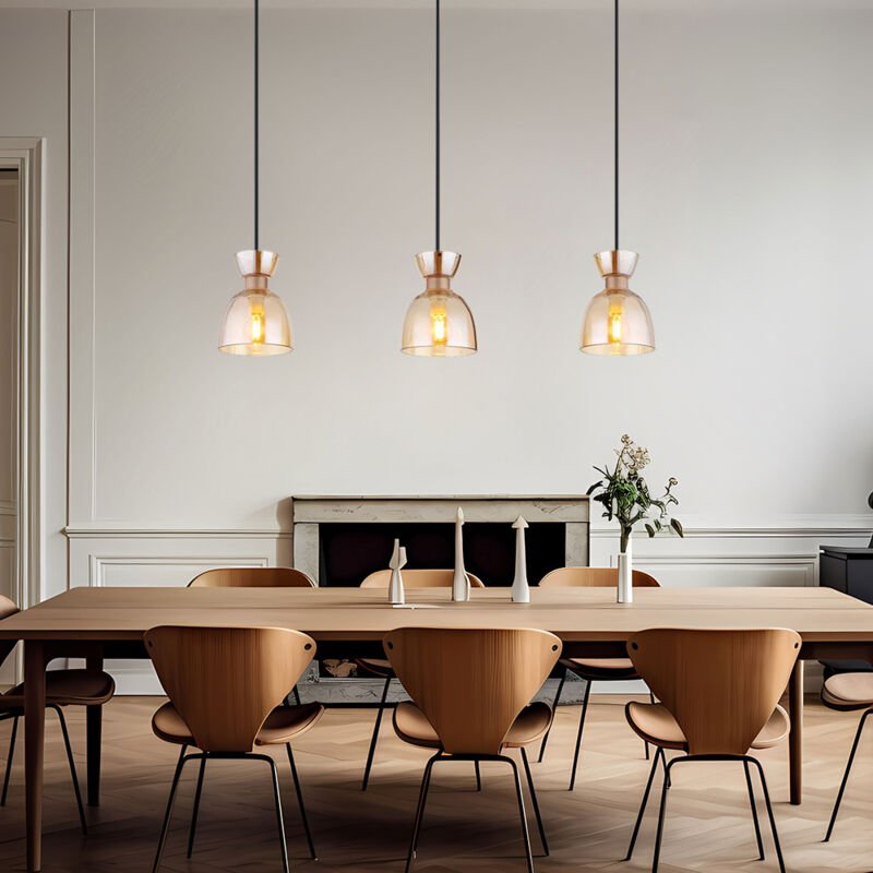 Thumbnail - Globo Lighting - Pendelleuchte Hängelampe Esszimmerleuchte Deckenlampe Metall Glas Amber
