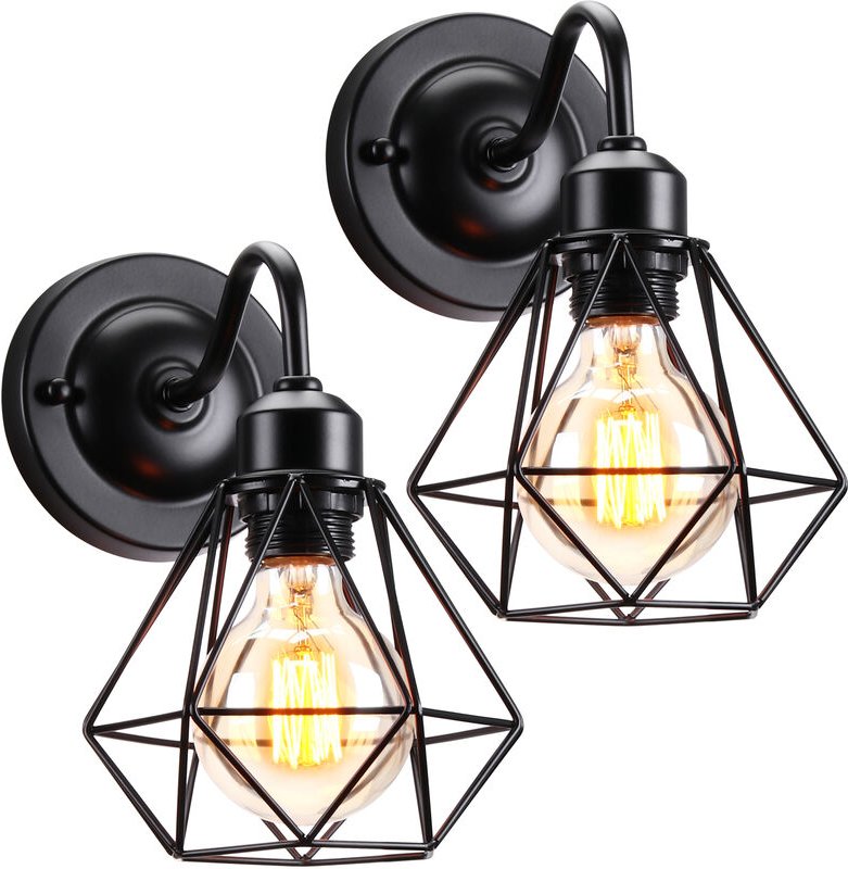 Wandleuchte, Industrial Stile Ø16cm Mini Diamant Käfig Wamp Lampe, E27 Erleuchtung Art Decor für Schlafzimmer Küche Wohn...