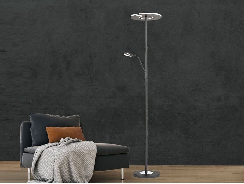 Led Deckenfluter dent Schwarz mit Leselampe dimmbar, Höhe 180cm