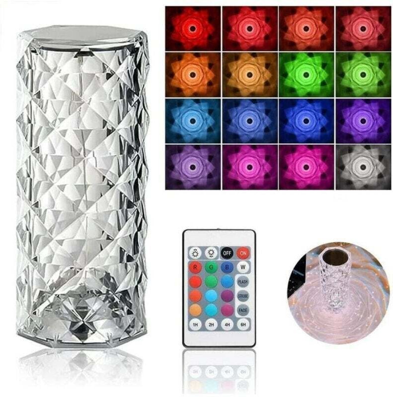 Thumbnail - YMYNY USB-wiederaufladbare LED-Tischlampe mit Kristalleffekt, Touch-RGB und Fernbedienung –