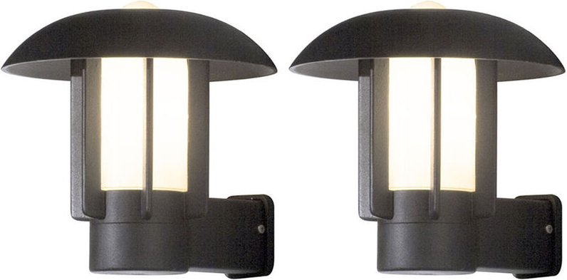 Konstsmide - 2er Set Außenwandleuchte heimdal, Aluminium schwarz / Glas opal, E27 Fassung