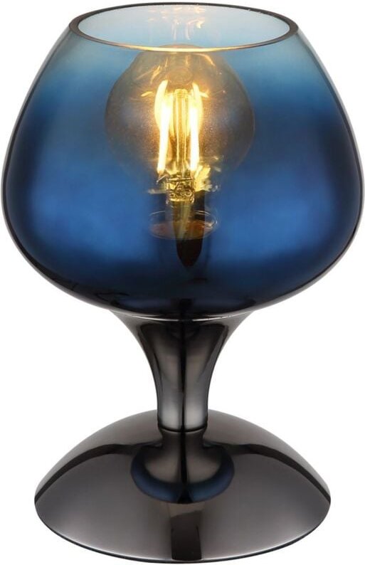 Tischleuchte Beistelllampe Schreibtischlampe Metall-Chrom Blau Glas Retrodesign