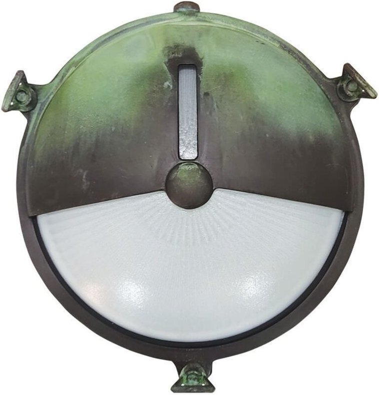 Licht-erlebnisse - Außenleuchte Wand Messing massiv Glas E27 IP64 ø 21 cm rund Grün Antik Maritim