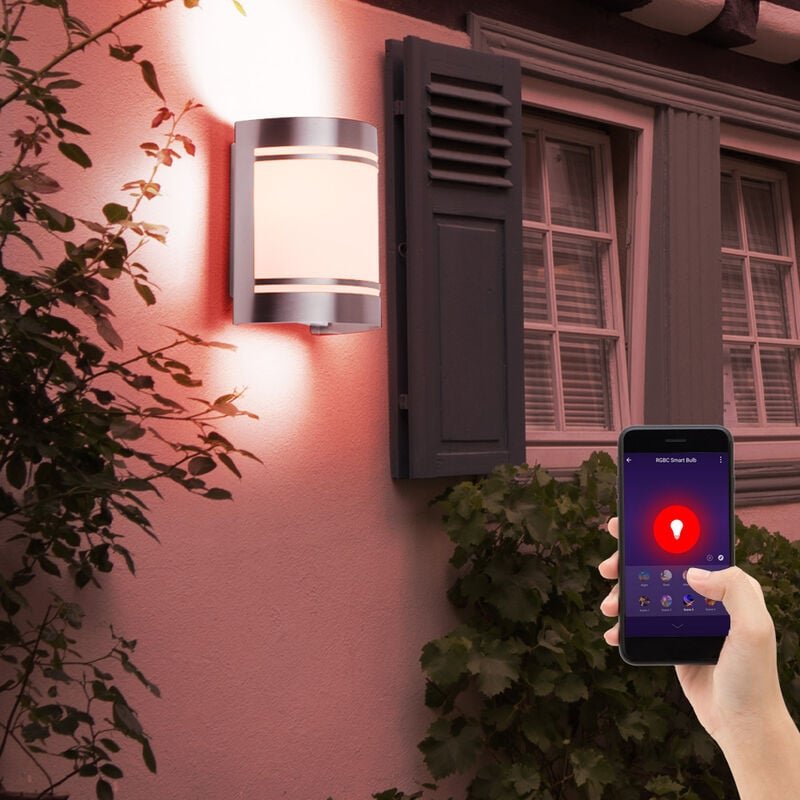 Wandlampe Fassadenleuchte Außenwandleuchte Edelstahl Gartenlampe silber, Glas, App-Steuerung, Smart rgb led 5W 470Lm, Lx...