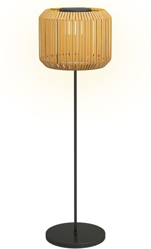 Rattan Außenleuchte, Solar Gartenlampe, Einschaltautomatik, LED, wetterfest, Metallrahmen, Ø34 x 130cm, Schwarz/Gelb