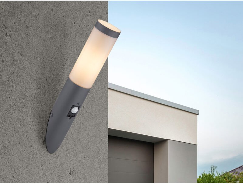 Meinewunschleuchte - led Außenwandleuchte in Anthrazit & Opal mit Bewegungsmelder, Höhe 41cm