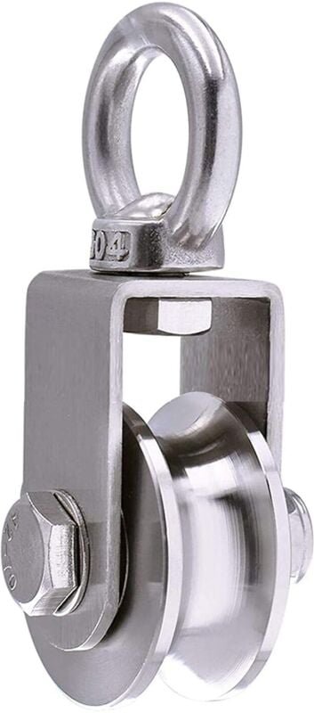 Heberolle 500 kg mit 2 Lagern, Seilrolle, 48 mm Rolle aus Edelstahl 304 Silber