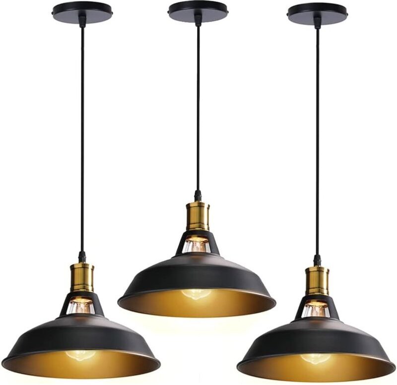 Industrielle Pendelleuchte 3xE27 Metall Eisen Hängende Deckenleuchte Schlafzimmer Wohnzimmer Hängelampe,Schwarz