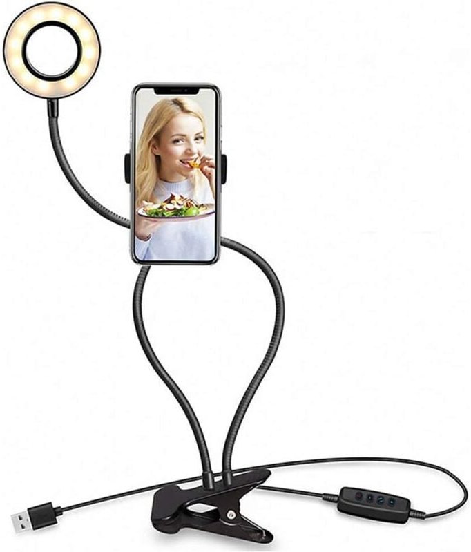 Lampe de bureau, 3 couleurs à intensité variable avec support à clip vidéo pour diffusion de photos en direct, chat vidé...