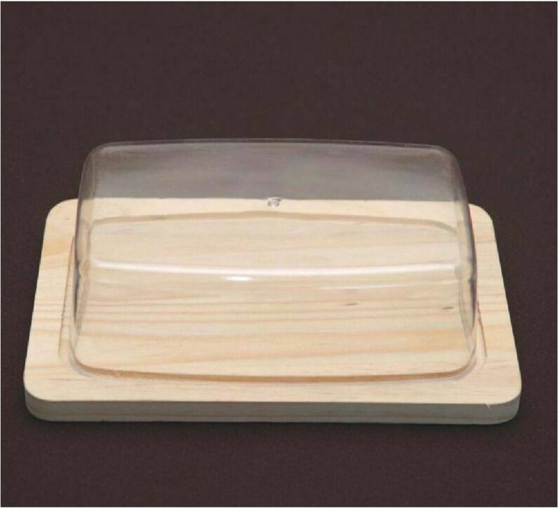 Trade Shop Traesio - Trade Shop - Käseschale, rechteckig, Käsehalter mit Holzsockel und Kuppeldeckel -