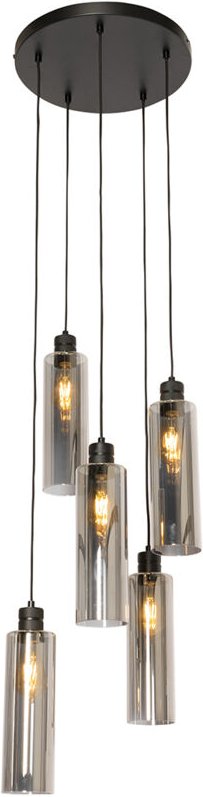 Smarte Pendelleuchte Schwarz mit Rauchglas inkl. 5 Wifi A60 - Stavelot